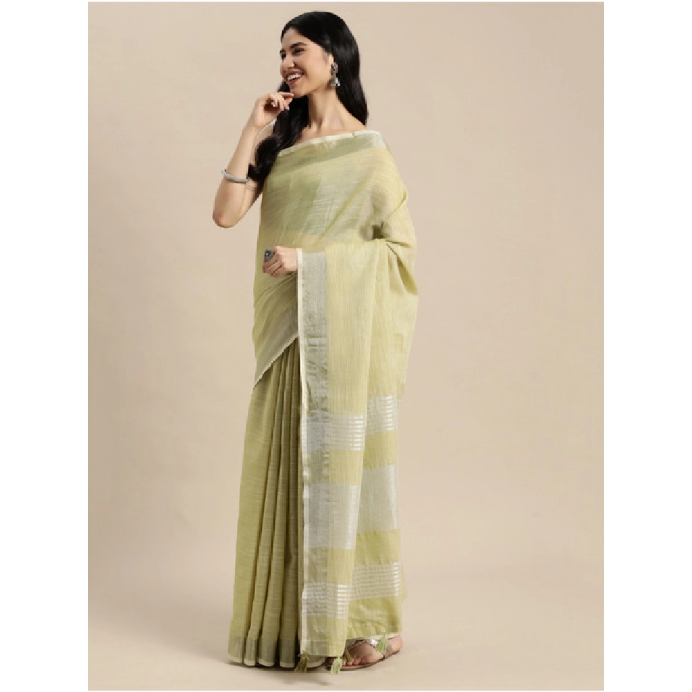 Women's Linen Cotton Printed Saree With Unstitched Blouse 5.5Mtr (Olive Green) Women's Linen Cotton Printed Saree With Unstitched Blouse 5.5Mtr (Olive Green)