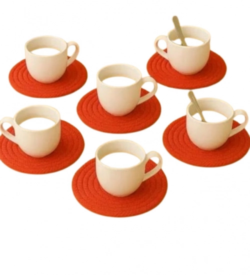 Cotton 6 Pcs Set Tea Coaster 6 Pcs Set (Red)