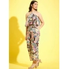 Girl's Polyester Crepe Floral Sleeveless Jumpsuit (Multicolor)