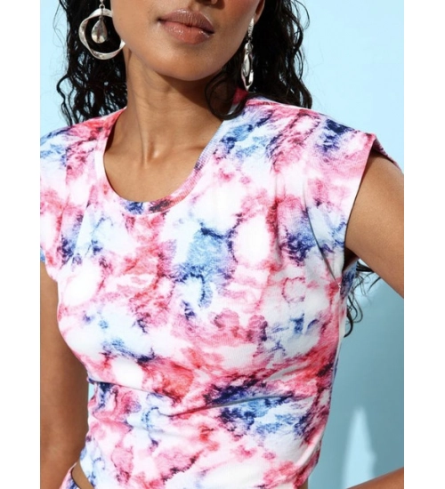 Women's Polyester Lycra Tie And Dye Cap Sleeve Co-Ord Set (Multicolor)