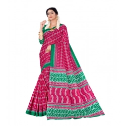 Women's Soft Pure Cotton Printed Saree With Unstitched Blouse 5.5Mtr (Pink)