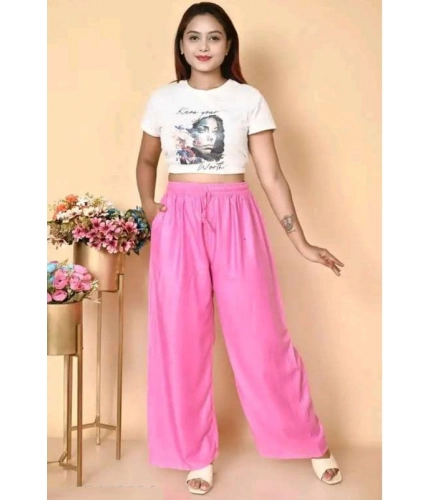 Women's Casual Rayon Solid Ankle Length Palazzo (Pink, Free Size)