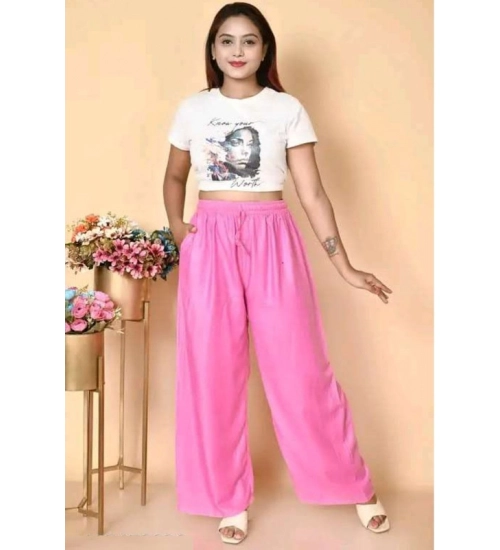 Women's Casual Rayon Solid Ankle Length Palazzo (Pink, Free Size)