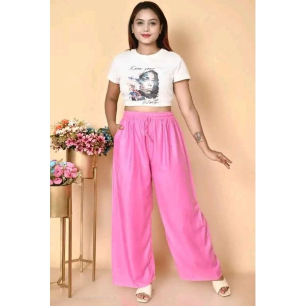 Dropship Women's Casual Rayon Solid Ankle Length Palazzo (Pink, Free Size)