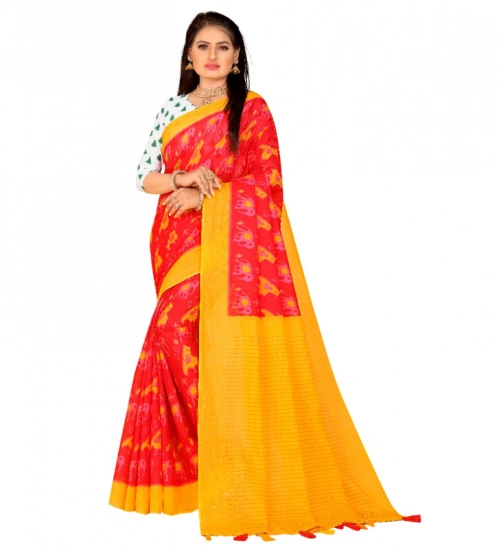 Women's Soft Pure Cotton Printed Saree With Unstitched Blouse 5.5Mtr (Red)