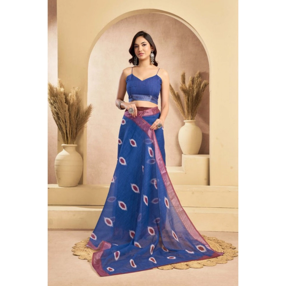 Women's Linen Cotton Printed Ready To Wear Saree With Unstitched Blouse 5.5 Mtr (Blue) Women's Linen Cotton Printed Ready To Wear Saree With Unstitched Blouse 5.5 Mtr (Blue)
