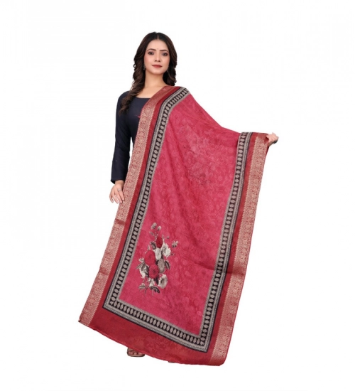 Women's chanderi silk  Printed Dupatta (Red, Length: 2 Mtr)