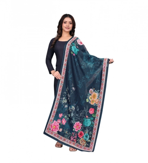 Women's chanderi silk  Printed Dupatta (Navy Blue, Length: 2 Mtr)