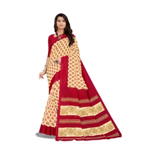 Generic Women's Soft Pure Cotton Printed Saree With Unstitched Blouse 5.5Mtr (Beige)