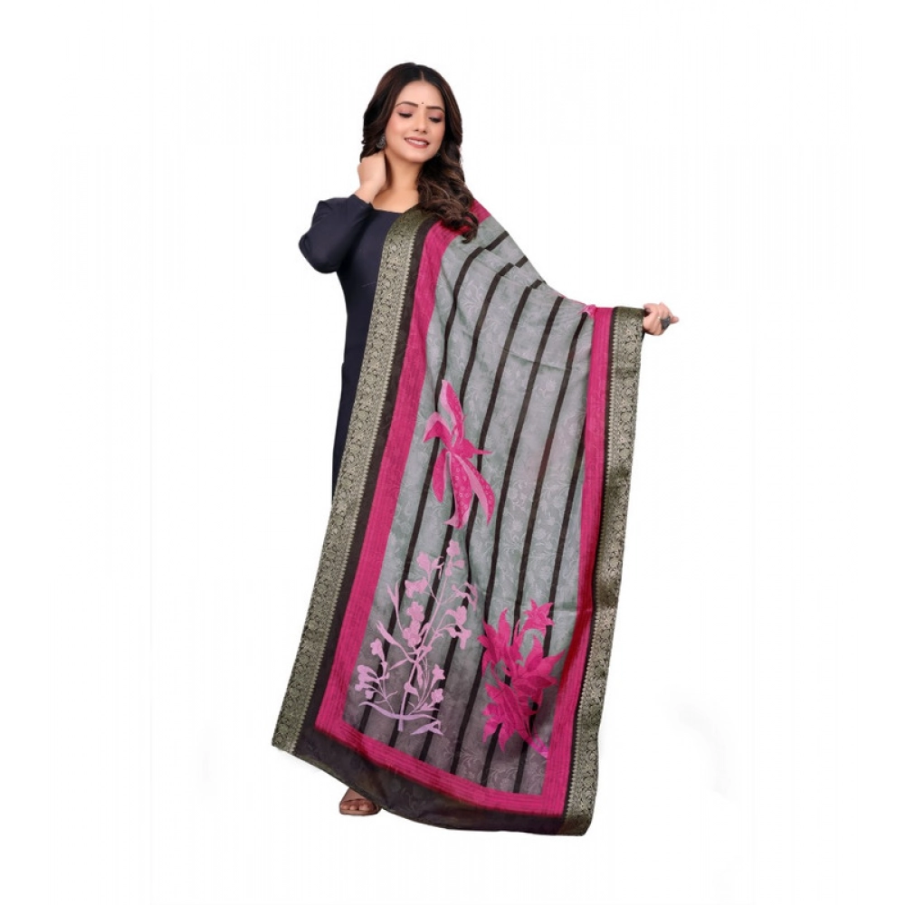 Women's chanderi silk Printed Dupatta (Black, Length: 2 Mtr) Women's chanderi silk Printed Dupatta (Black, Length: 2 Mtr)