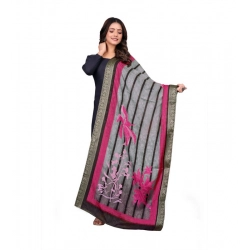 Women's chanderi silk  Printed Dupatta (Black, Length: 2 Mtr)