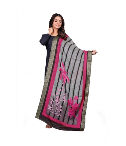 Women's chanderi silk  Printed Dupatta (Black, Length: 2 Mtr)