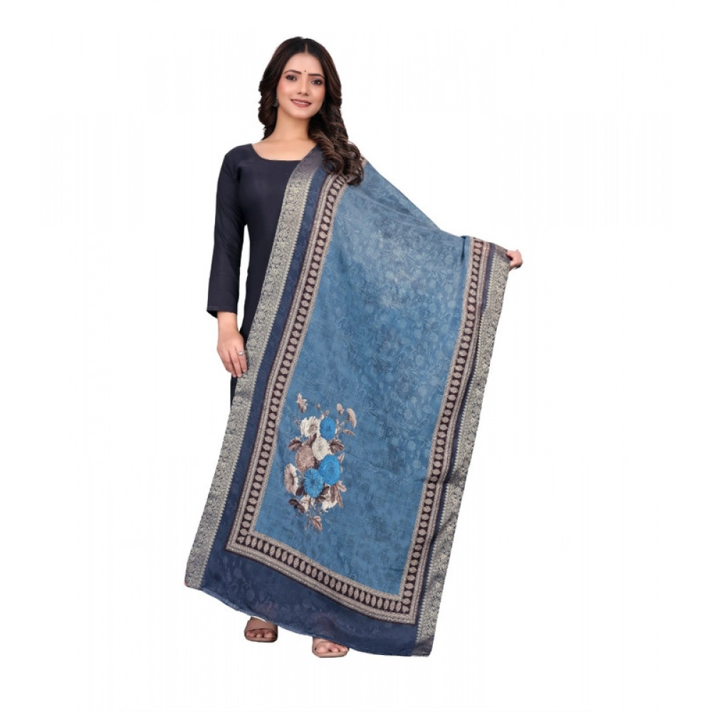 Women's chanderi silk Printed Dupatta (Navy Blue, Length: 2 Mtr) Women's chanderi silk Printed Dupatta (Navy Blue, Length: 2 Mtr)