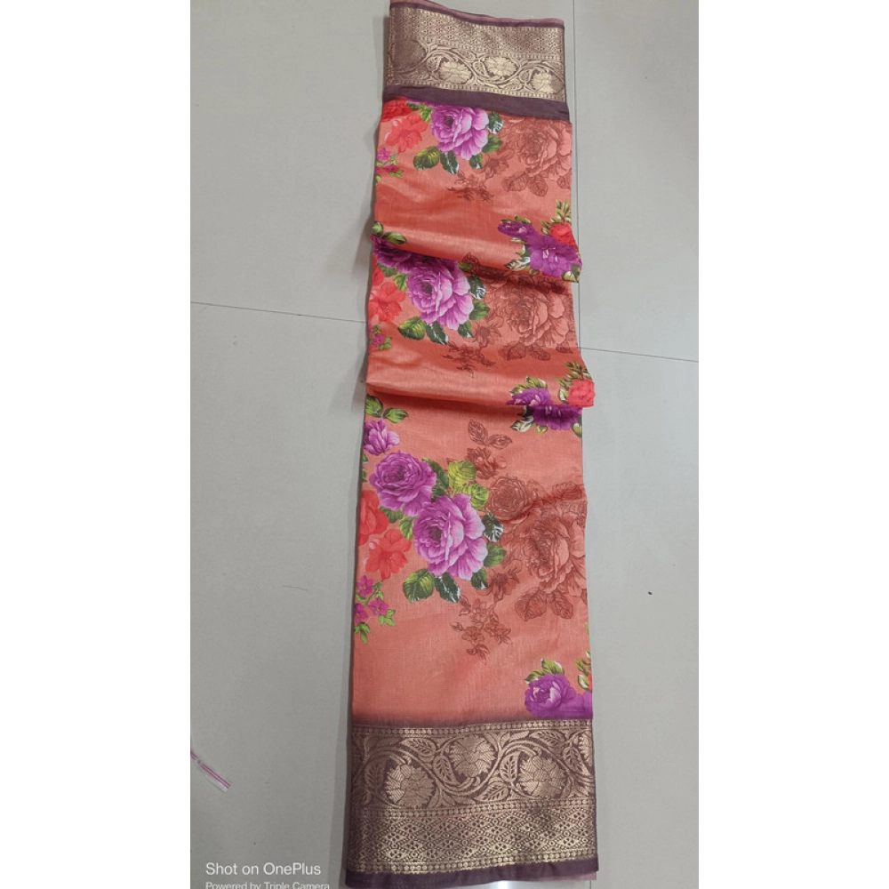 Women's Digital Dolla Silk Printed Saree With Unstitched Blouse 5.5Mtr (Orange) Women's Digital Dolla Silk Printed Saree With Unstitched Blouse 5.5Mtr (Orange)