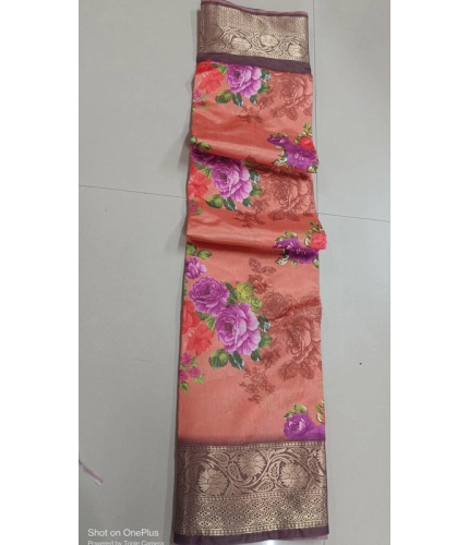 Women's Digital Dolla Silk Printed Saree With Unstitched Blouse 5.5Mtr (Orange)