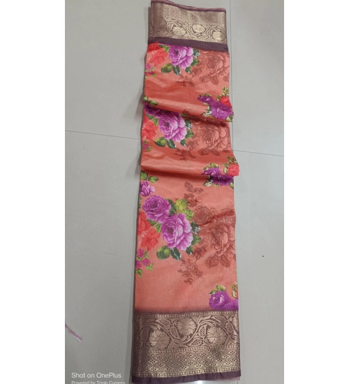 Women's Digital Dolla Silk Printed Saree With Unstitched Blouse 5.5Mtr (Orange)