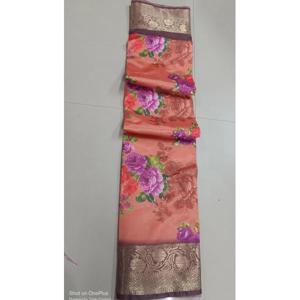 Dropship Women's Digital Dolla Silk Printed Saree With Unstitched Blouse 5.5Mtr (Orange)