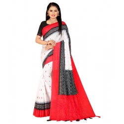 Women's Soft Pure Cotton Printed Saree With Unstitched Blouse 5.5Mtr (White)