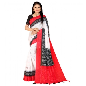 Generic Women's Soft Pure Cotton Printed Saree With Unstitched Blouse 5.5Mtr (White)