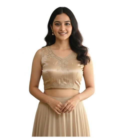 Women's Zimmi Choo Embroidered V-Neck Padded Blouse (Beige 38 Ready (Self Alterable 36–40)