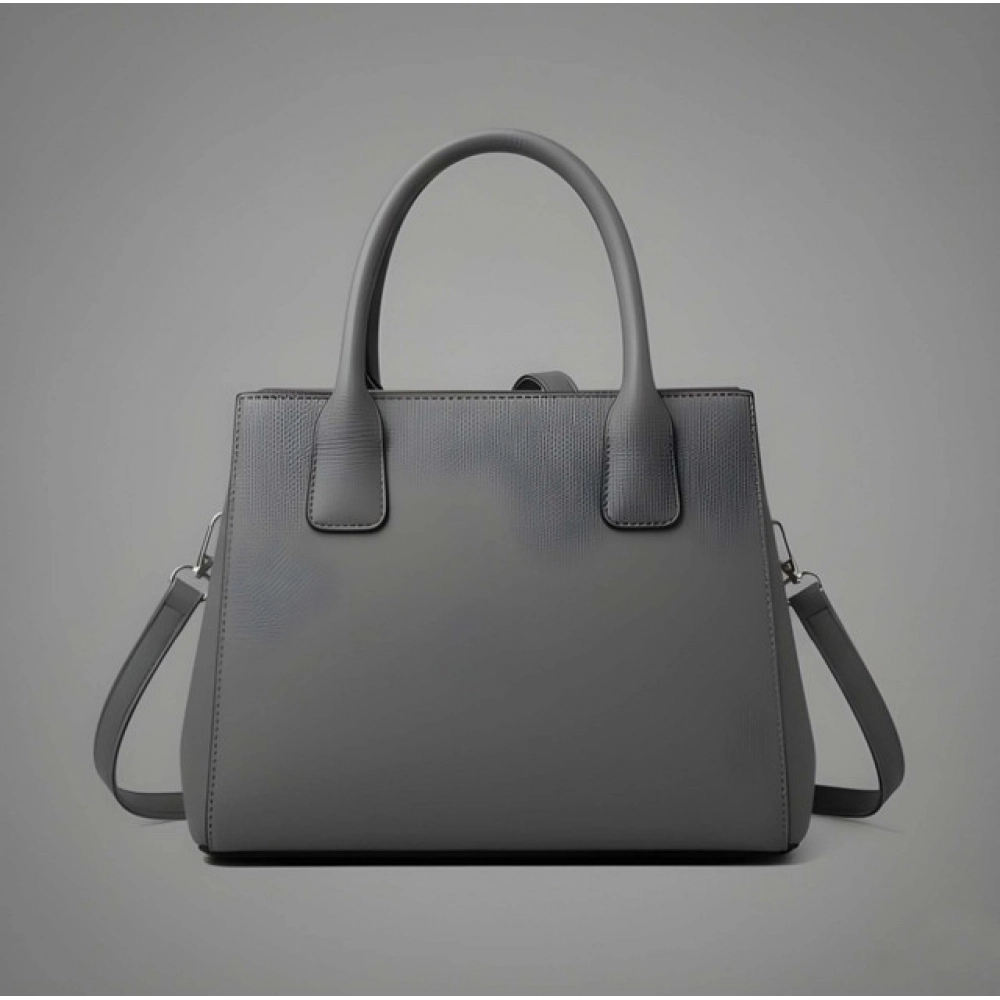 Women's PU Leather Solid Shoulder Zipper Handbag (Grey)