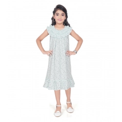 Girl's Heavy Pc Printed Sleeve Less Round Neck Dress (Light Blue)