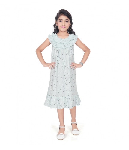 Girl's Heavy Pc Printed Sleeve Less Round Neck Dress (Light Blue)