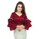 Women's Organza Solid V Neck Layered Ruffle Sleeve Readymade Blouse (Maroon Free Size , up to 38–40 Bust)-PID65854 Women's Organza Solid V Neck Layered Ruffle Sleeve Readymade Blouse (Maroon Free Size , up to 38–40 Bust)-PID65854