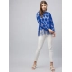 Women's Lace Self Design Long Sleeves Top (Blue)