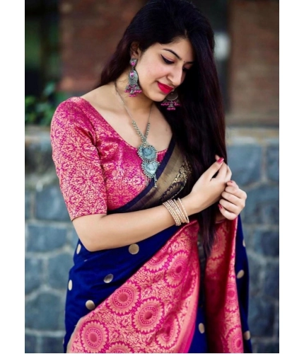 Women's Soft Lichi Silk Printed Saree With Unstitched Blouse 5.5Mtr (Blue) Women's Soft Lichi Silk Printed Saree With Unstitched Blouse 5.5Mtr (Blue)