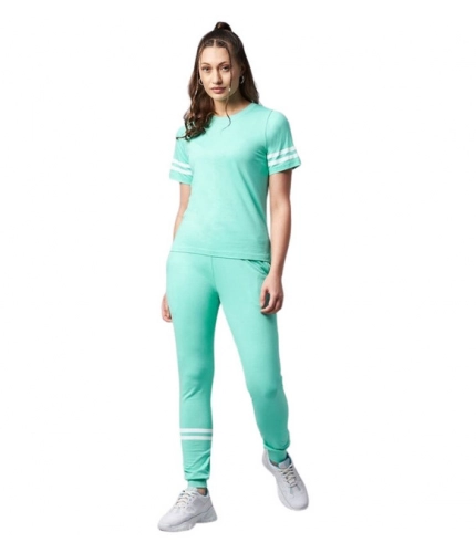 Women's Cotton Striped Short Sleeve Tracksuit (Green)
