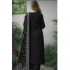 Women's Chanderi Silk Ethnic Motif Round 3/4th Sleeve Kurti With Pant Dupatta Set (Black)