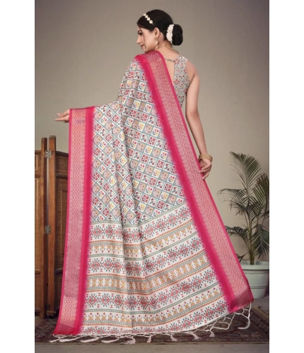 Women's Cotton Silk Printed Saree With Unstitched Blouse 5.5Mtr (Pink) Women's Cotton Silk Printed Saree With Unstitched Blouse 5.5Mtr (Pink)