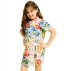 Girl's Polyester Cotton Blend Pattern-Floral Short Sleeves Skorts Set (Multicolor)
