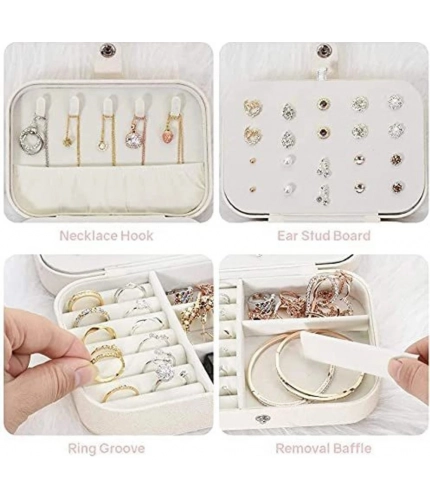 PU Leather Solid Jewelry Storage Box (White-Cream)