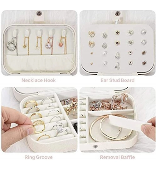PU Leather Solid Jewelry Storage Box (White-Cream)