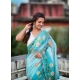 Women's Linen Printed Saree With Unstitched Blouse 5.5Mtr (Aqua) Women's Linen Printed Saree With Unstitched Blouse 5.5Mtr (Aqua)