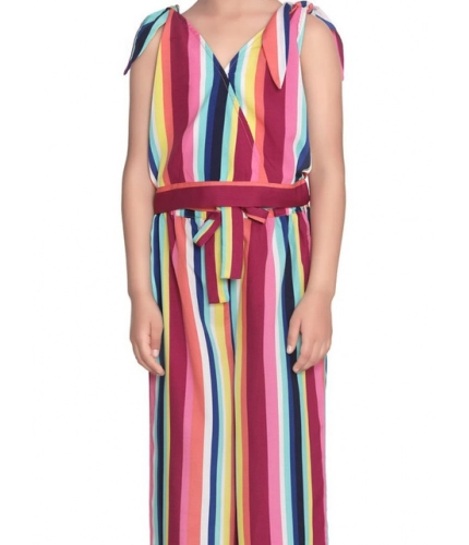 Girl's Polyester Crepe Floral Cold Shoulder Crop Top and Pallazo Set (Multicolor)