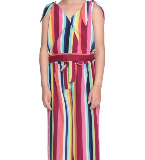 Girl's Polyester Crepe Floral Cold Shoulder Crop Top and Pallazo Set (Multicolor)
