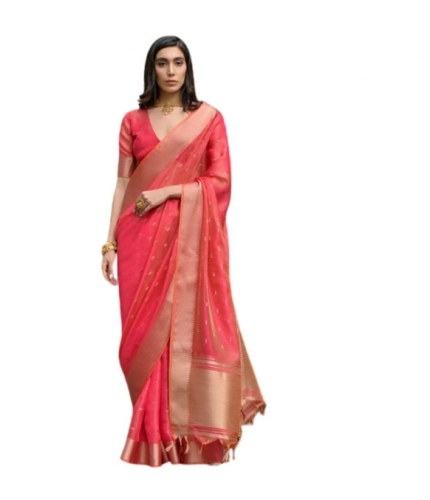 Women's Silk_Blend Butti Pattern Saree With Unstitched Blouse 5.5Mtr (Pink)