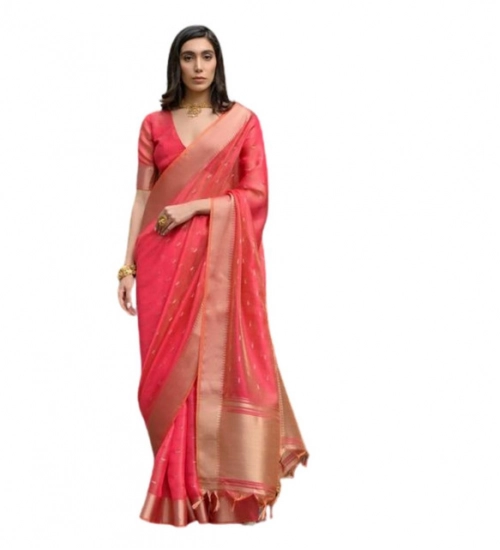 Women's Silk_Blend Butti Pattern Saree With Unstitched Blouse 5.5Mtr (Pink)