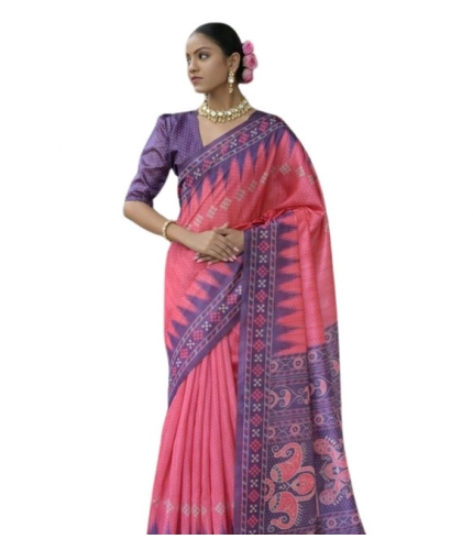 Women's Faux_Tussar Ikat Saree With Unstitched Blouse 5.5Mtr (Peach) Women's Faux_Tussar Ikat Saree With Unstitched Blouse 5.5Mtr (Peach)