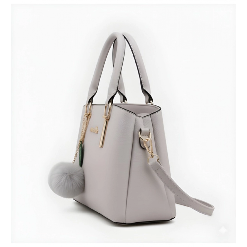 Women's PU Leather Solid Shoulder Zipper Handbag (Grey)