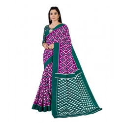 Women's Soft Pure Cotton Printed Saree With Unstitched Blouse 5.5Mtr (Purple)