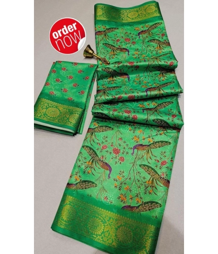 Women's Digital Dolla Silk Printed Saree With Unstitched Blouse 5.5Mtr (Green)