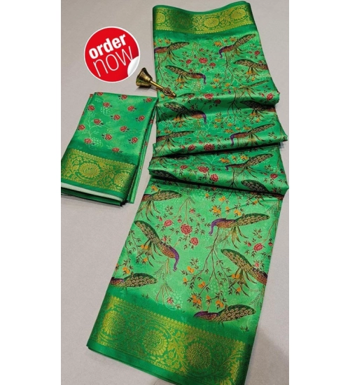 Women's Digital Dolla Silk Printed Saree With Unstitched Blouse 5.5Mtr (Green)