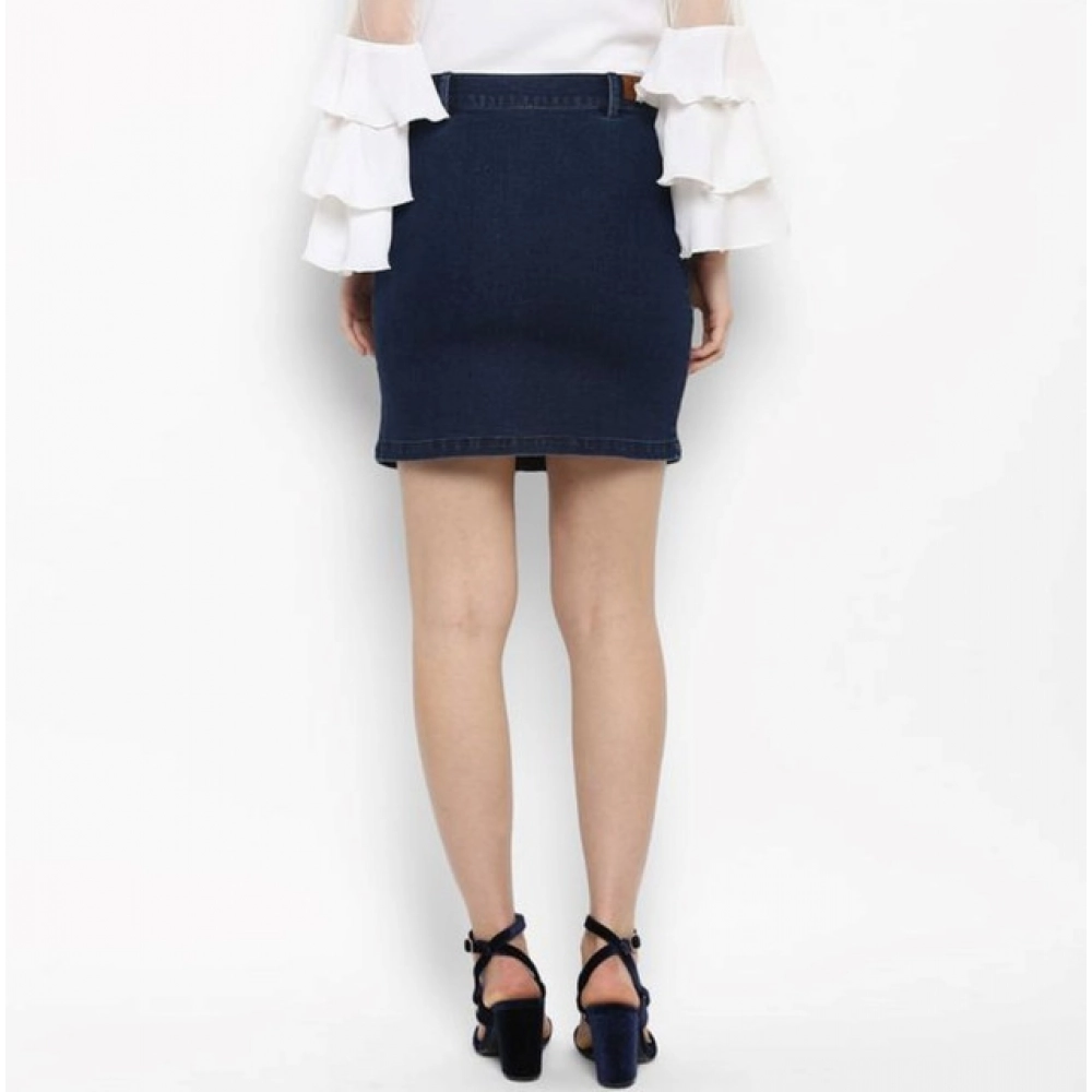 Women's Denim Front Button Buttoned Skirt (Blue)