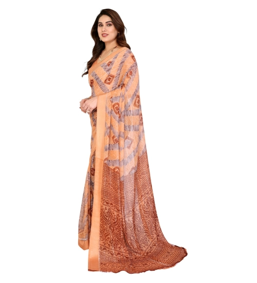Women's Georgette Printed Saree With Unstitched Blouse 5.5Mtr (Orange)
