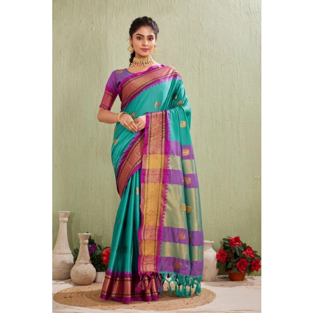 Women's Silk Blended Jaquard Woven Saree With Unstitched Blouse 5.5Mtr (Light Blue) Women's Silk Blended Jaquard Woven Saree With Unstitched Blouse 5.5Mtr (Light Blue)