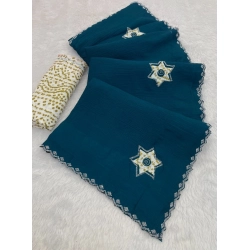 Women's Chiffon Butti Dotted Saree With Unstitched Blouse 5.5Mtr (Blue)